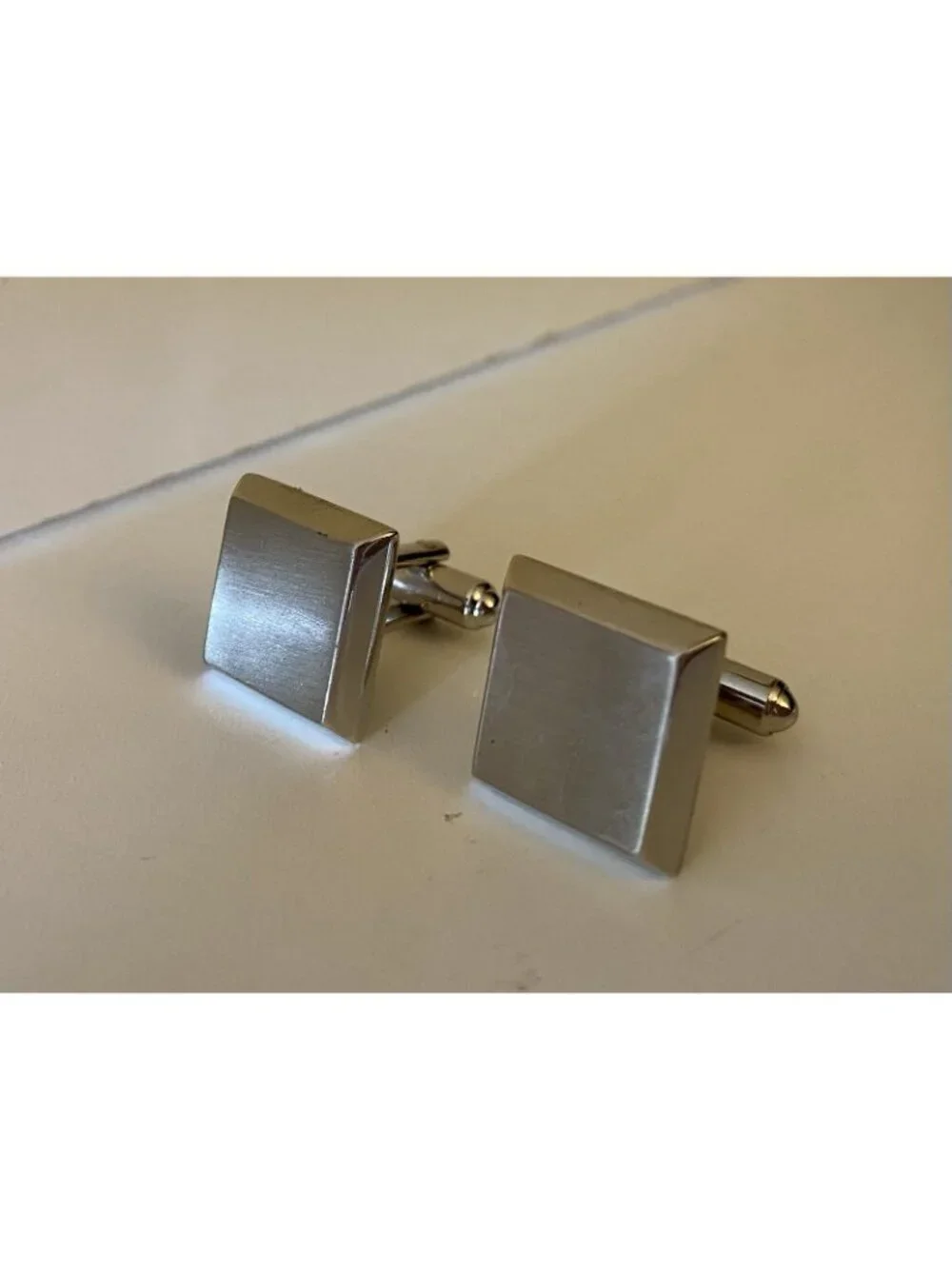 Hickok Square MCM Cuff Links Brushed Silver Tone Vtg  Plain Simple Minimalist